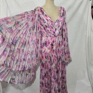 $1295 NWT THEIA Melinda Lurex Chiffon Pleated V-Neck Gown Silk Blend 4